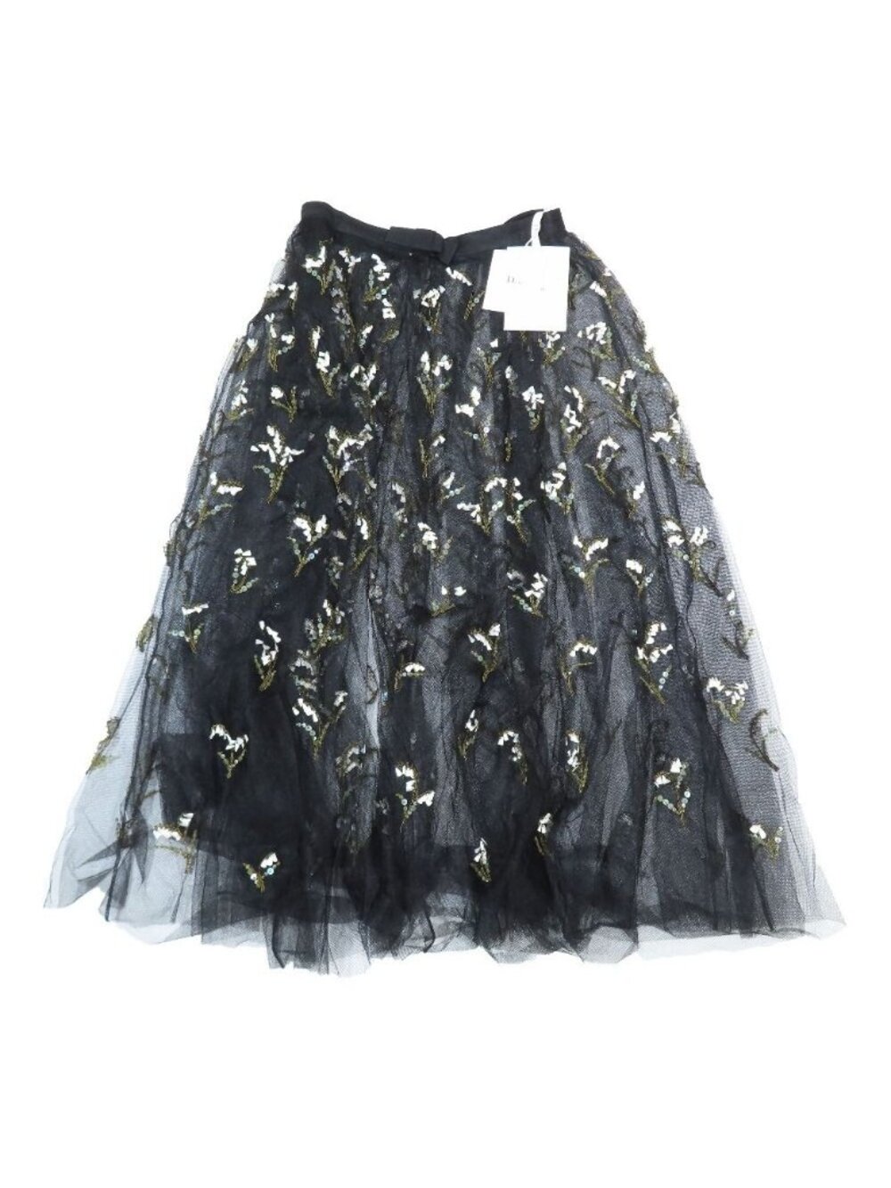 Dior Tulle Long Skirt Flare Shell Sequins Nylon Sheer